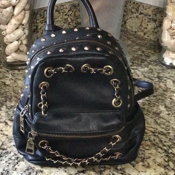 bebe Handbags - Bebe Gold Studded Vegan Leather Backpack